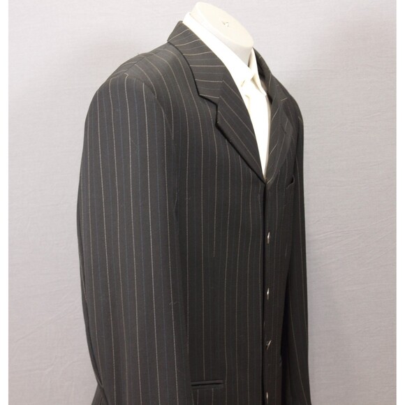 ZANETTI Mens 2 Piece Suit Black Striped 5 Btn Wool 44R Pleated Fronts 34" W - Picture 5 of 14